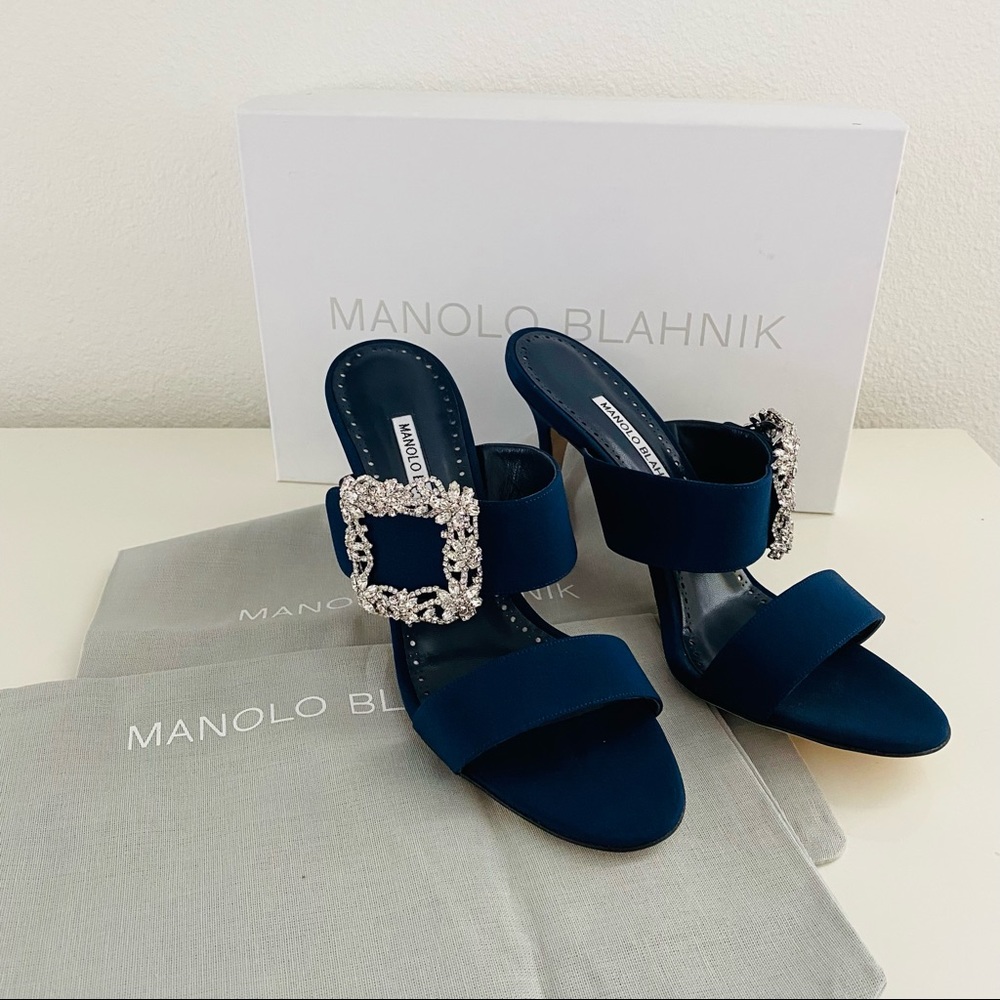 Manolo Blahnik Blue Sandals with Silver Accents